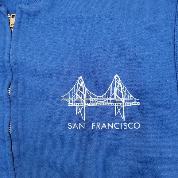 Vintage 80s San-Francisco Fleece Vest Medium 20x23 Cropped Blue - Picture 8 of 12